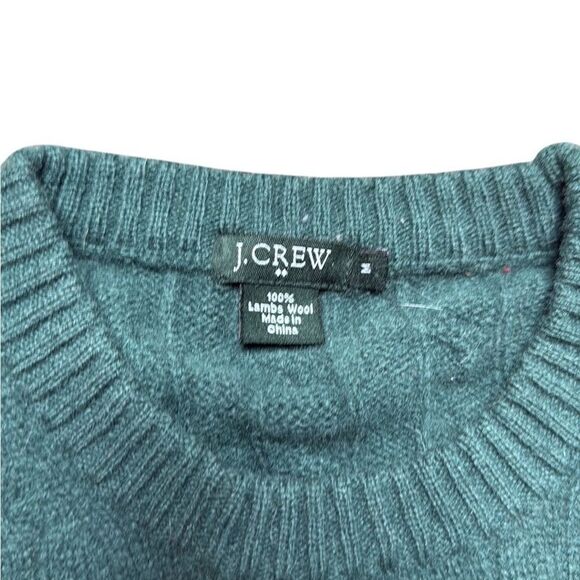 Vintage J Crew Lambswool Cable Knit Forest Green Crewneck Sweater Medium - Picture 7 of 8